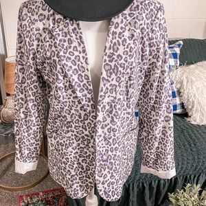 Rachel Zoe Leopard Print Linen Blazer XL